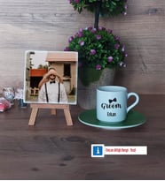 Groom Fotoğraflı Dekoratif Taş, Ahşap Altlıklı Türk Kahvesi Fincanı Hediye (Model 9)