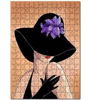 Cakapuzzle Mor Çiçekli Şapkalı Kadın Görseli Puzzle Yapboz MDF (Ahşap) (1000 Parça)