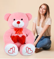 Çift Kalp Tutan Peluş Ayıcık 130 Cm (Pembe)