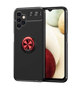 Galaxy A13 4G Kılıf Zore Ravel Yüzüklü Silikon Kılıf (Siyah-Kırmızı)