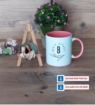 Minimal Baş Harf ve İsim Yazılı Kupa Bardak Beyaz ve Fotoğraflı Ahşap Anahtarlık Hediye (Model 6)