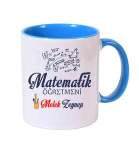 Matematik Öğretmen Temalı  Geometrik Şekillerle Tasarlanmış  Kupa Bardak (Beyaz-Mavi)