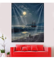 Yakamozda Oturan Çift Leke Tutmaz Kadife Dokulu Kumaş Duvar Örtüsü Duvar Halısı Tapestry (Gece Mavisi)