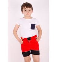Toontoy Erkek Çocuk Sport Şeritli Garnili Şort (Kırmızı)