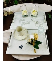 Gümüş Mermer Söz Tepsisi ve Damat Kahve Fincan Tepsisi (Gri)
