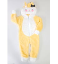 Kız Bebek Kedili Fiyonklu Yumuşacık Peluş Tulum (Sarı)