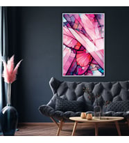 Metal Çerçeveli Cam Tablo Pembe Sedefli Soyut Tasarım (Gümüş)