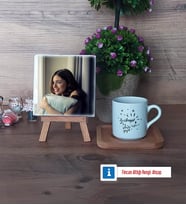 Doğum Günü Hediyesi Fotoğraflı Dekoratif Taş, Ahşap Altlıklı Türk Kahvesi Fincanı Hediye (Model 1)