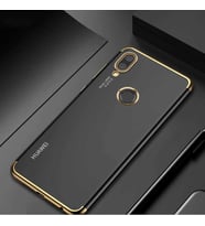 Honor 10 Lite Köşeleri Renkli Şeffaf Kamera Korumalı Kılıf (Gold)