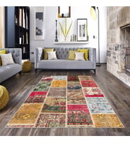 Patchwork Çiçek Desenli Yıkanabilir Kaymaz Taban Leke Tutmaz Modern Salon Halısı ve Yolluk (Çok Renkli)