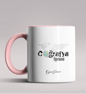 Kişiye Özel Coğrafya Öğretmeni Tasarımlı Siyah Renk Kupa Bardak 6 (Pembe)