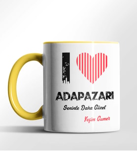 Kişiye Özel Adapazarı Seninle Daha Güzel Tema Siyah Renk Kupa (Sarı)