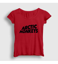 Presmono Kadın Sarı Logo Arctic Monkeys T-Shirt 14433tt (Kırmızı)