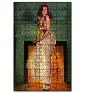 Cakapuzzle Şömine Önünde Beyaz Gecelikli Kadın Puzzle Yapboz MDF (Ahşap) (500 Parça)