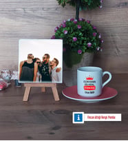 Arkadaşa Hediye Fotoğraflı Dekoratif Taş, Ahşap Altlıklı Türk Kahvesi Fincanı HediyeDoğum Günü Hediyesi (Model 6)