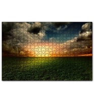 Cakapuzzle Yeşil Çimenler Altın Gökyüzü ve Gri Bulutlar  Puzzle Yapboz MDF (Ahşap) (500 Parça)