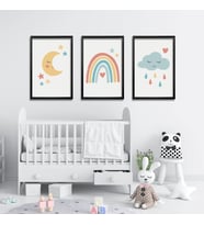 3'lü Ahşap Lamine Çerçeveli Mdf Kız Bebek Odası Unicorn Tablo (Siyah)