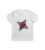 Spiderman baskılı örümcek adam pamuklu penye kumaş yazlık çocuk tişört (Beyaz)