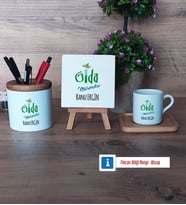 Gıda Mühendisi Hediye Seti Dekoratif Taş, Kalemlik, Ahşap Altlıklı Türk Kahvesi Fincanı Hediye (Model 1)