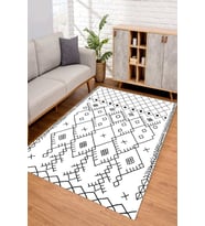 Dijital Kaymaz Taban Yıkanabilir Renkli Salon Halısı Mutfak Halısı Yolluk ND-SD-555 (Beyaz)
