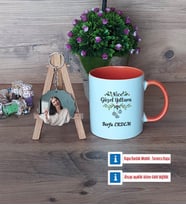 Yılbaşı Hediyesi Kupa Bardak Beyaz ve Fotoğraflı Ahşap Anahtarlık Hediye (Model 13)