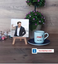 Memur Fotoğraflı Dekoratif Taş, Ahşap Altlıklı Türk Kahvesi Fincanı Hediye (Model 4)