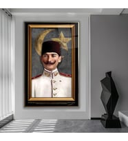 Metal Çerçeveli Atatürk Cam Tablo (Bronz)