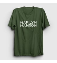 Presmono Unisex Sarı Logo Marilyn Manson T-Shirt 38437tt (Haki)