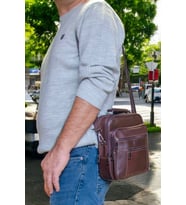 Lederax Hakiki Deri Çelik Kasalı El Çantası Büyük Boy LD119 (Kahverengi)