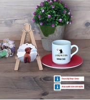 Jandarma Türk Kahvesi Fincanı Ahşap Altlıklı ve Fotoğraflı Ahşap Anahtarlık Hediye (Model 3)