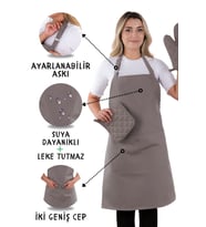 Simple 3lü Set Ayar Askılı Mutfak Önlüğü Seti (ELDİVEN, TUTACAK)
