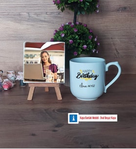 Happy Birthday Fotoğraflı Dekoratif Taş, Kupa Bardak Beyaz Hediye (Model 5)
