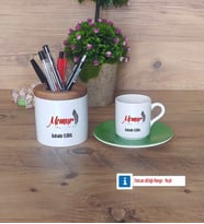 Memur Hediyeleri Türk Kahvesi Fincanı Kırmızı, Kalemlik Kişiye Özel Hediye (Model 7)