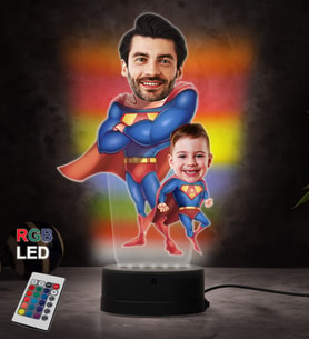 Doğum Günü Hediyesi,Sevgiliye Hediye, Kişiye Özel Fotoğraflı Baba Oğul Karikatür 3D Led Lamba (RGB)