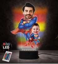 Doğum Günü Hediyesi,Sevgiliye Hediye, Kişiye Özel Fotoğraflı Baba Oğul Karikatür 3D Led Lamba (RGB)