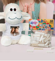 Kişiye Özel Peluş Kuzu Ve Renkli Micro Blocks Lego (Beyaz)
