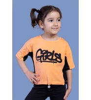 Toontoy Kız Çocuk Garni Detaylı Baskılı Tişört (Turuncu)