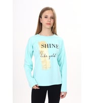 Toontoy Kız Çocuk Sweatshirt Shine Varak Baskılı (Mint Yeşili)