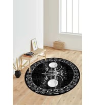 Dijital Baskılı Kaymaz Taban Yıkanabilir Yuvarlak Salon Halısı Koridor Halısı Paspas NDY-SD-1067 (Siyah)