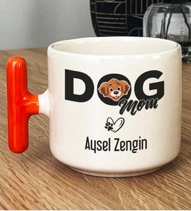 Kişiye Özel Dog Mom Hediye T Kupa Bardak Köpek Annesi (Turuncu)