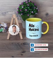 Aile Hekimi Kupa Bardak Beyaz ve Fotoğraflı Ahşap Anahtarlık Hediye (Model 7)