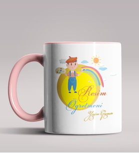 Kişiye Özel Resim Öğretmeni Tasarımlı Siyah Renk Kupa Bardak 5 (Pembe)