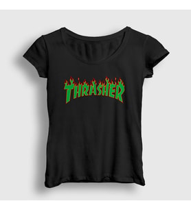 Presmono Kadın Beyaz Logo V4 Thrasher T-Shirt 278921tt (Siyah)