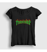 Presmono Kadın Beyaz Logo V4 Thrasher T-Shirt 278921tt (Siyah)