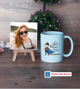 Kadın Öğretmene Hediye Fotoğraflı Dekoratif Taş, Kupa Bardak Beyaz Hediye (Model 1)