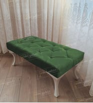 Kapitoneli Ayak Ucu Kapı Önü Antre Bench Puf Beyaz Ayak (100*45) (Yeşil)