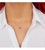 925 Ayar Gümüş Ametist Taşlı Kalp Kolye (Rose)