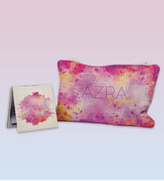 eJOYA Kişiye Özel Makyaj Çantası & Kişiye Özel Ayna Kozmetik Hediye Seti 110994 (Pembe)