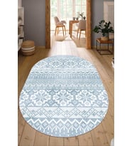 Dijital Baskılı Kaymaz Taban Yıkanabilir Oval Salon Halısı Mutfak Halısı Yolluk NDO-HT-986 (Mavi)