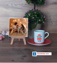 Babalar Günü Hediyesi Fotoğraflı Dekoratif Taş, Ahşap Altlıklı Türk Kahvesi Fincanı HediyeBabaya Hediye (Model 8)